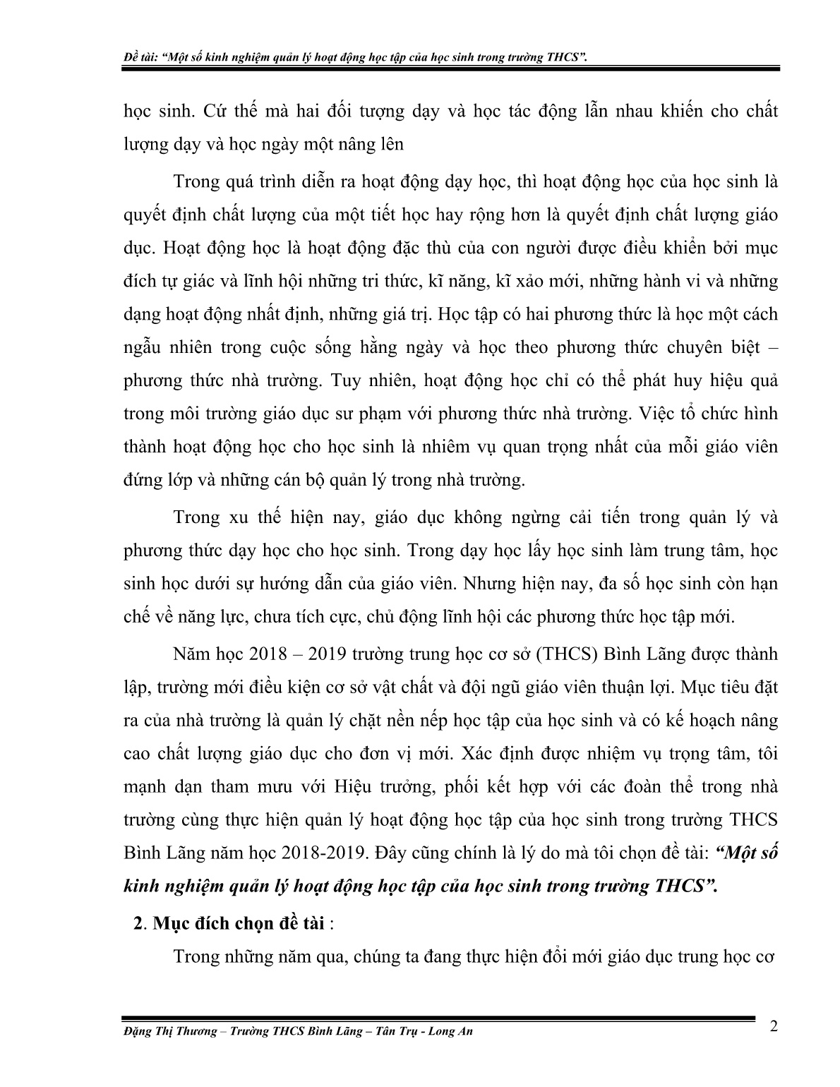 Sáng kiến kinh nghiệm Một số kinh nghiệm quản lý hoạt động học tập của học sinh trong trường THCS trang 2 Sáng kiến kinh nghiệm Một số kinh nghiệm quản lý hoạt động học tập của học sinh trong trường THCS trang 2