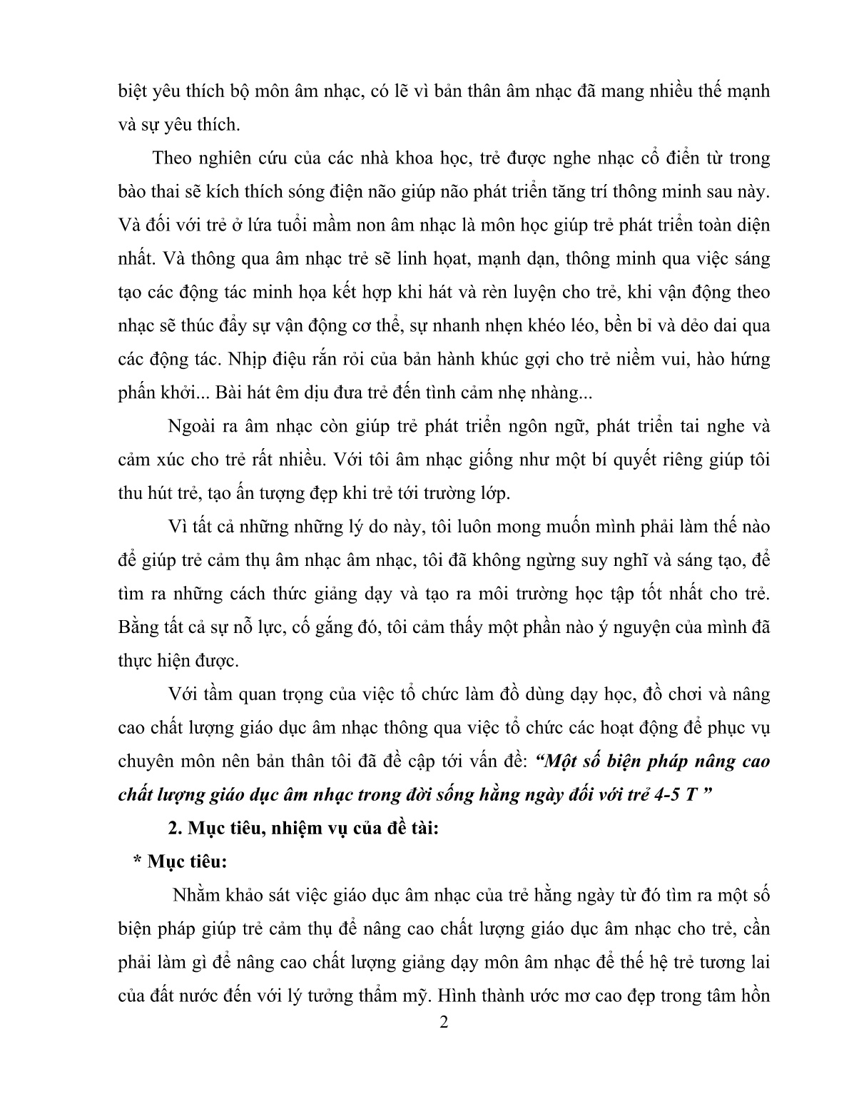 Sáng kiến kinh nghiệm Một số biện pháp nâng cao chất lượng giáo dục âm nhạc trong đời sống hằng ngày đối với trẻ 4-5 T trang 2