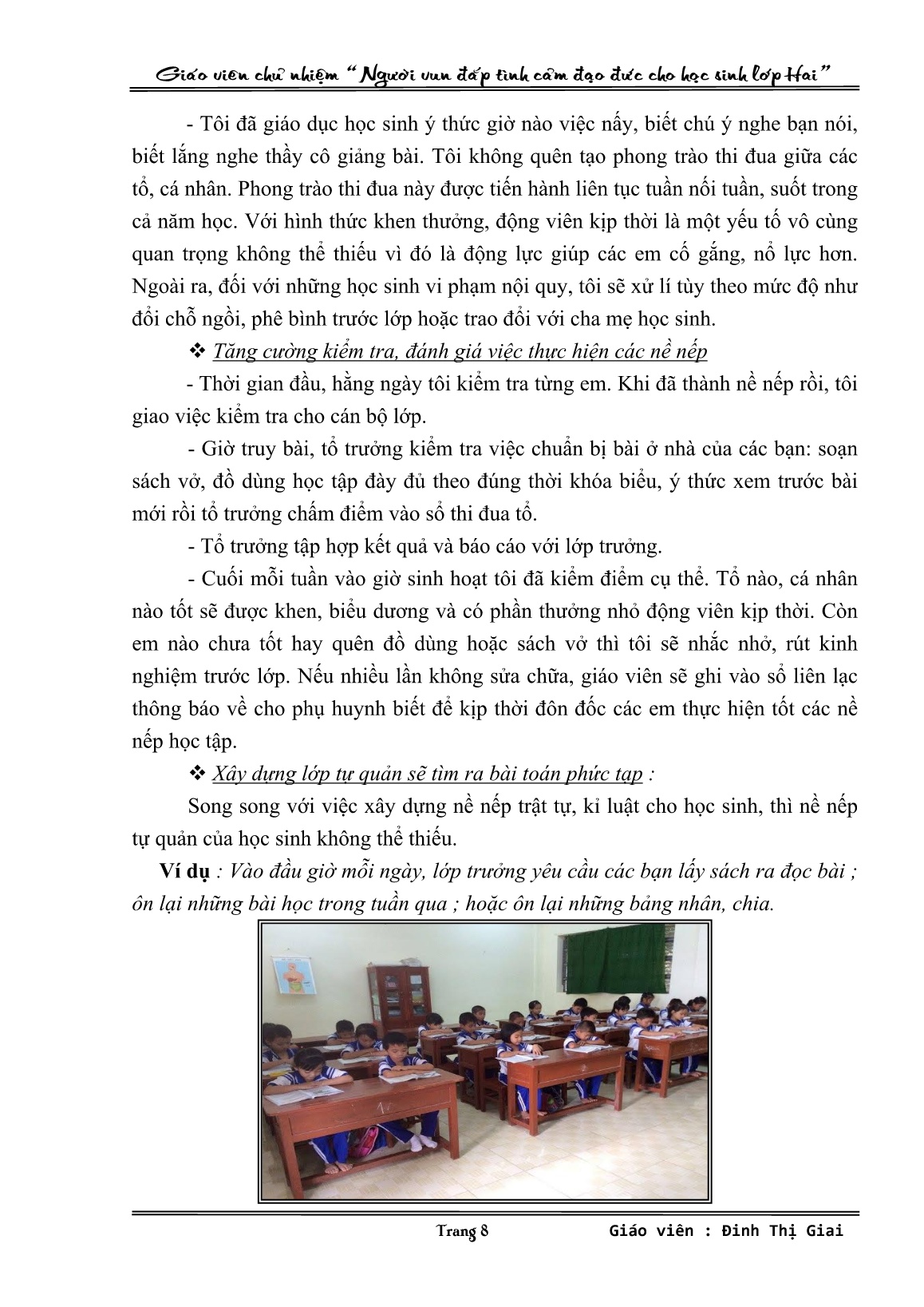 Sáng kiến kinh nghiệm Giáo viên chủ nhiệm “Người vun đắp tình cảm đạo đức cho học sinh lớp Hai” trang 8 Sáng kiến kinh nghiệm Giáo viên chủ nhiệm “Người vun đắp tình cảm đạo đức cho học sinh lớp Hai” trang 8
