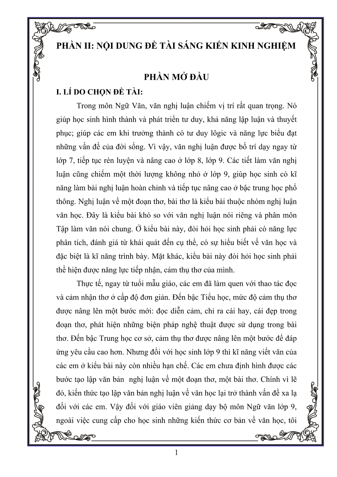 SKKN Một vài biện pháp rèn luyện kĩ năng làm văn nghị luận về một đoạn thơ, một bài thơ cho học sinh Lớp 9 trang 1 SKKN Một vài biện pháp rèn luyện kĩ năng làm văn nghị luận về một đoạn thơ, một bài thơ cho học sinh Lớp 9 trang 1