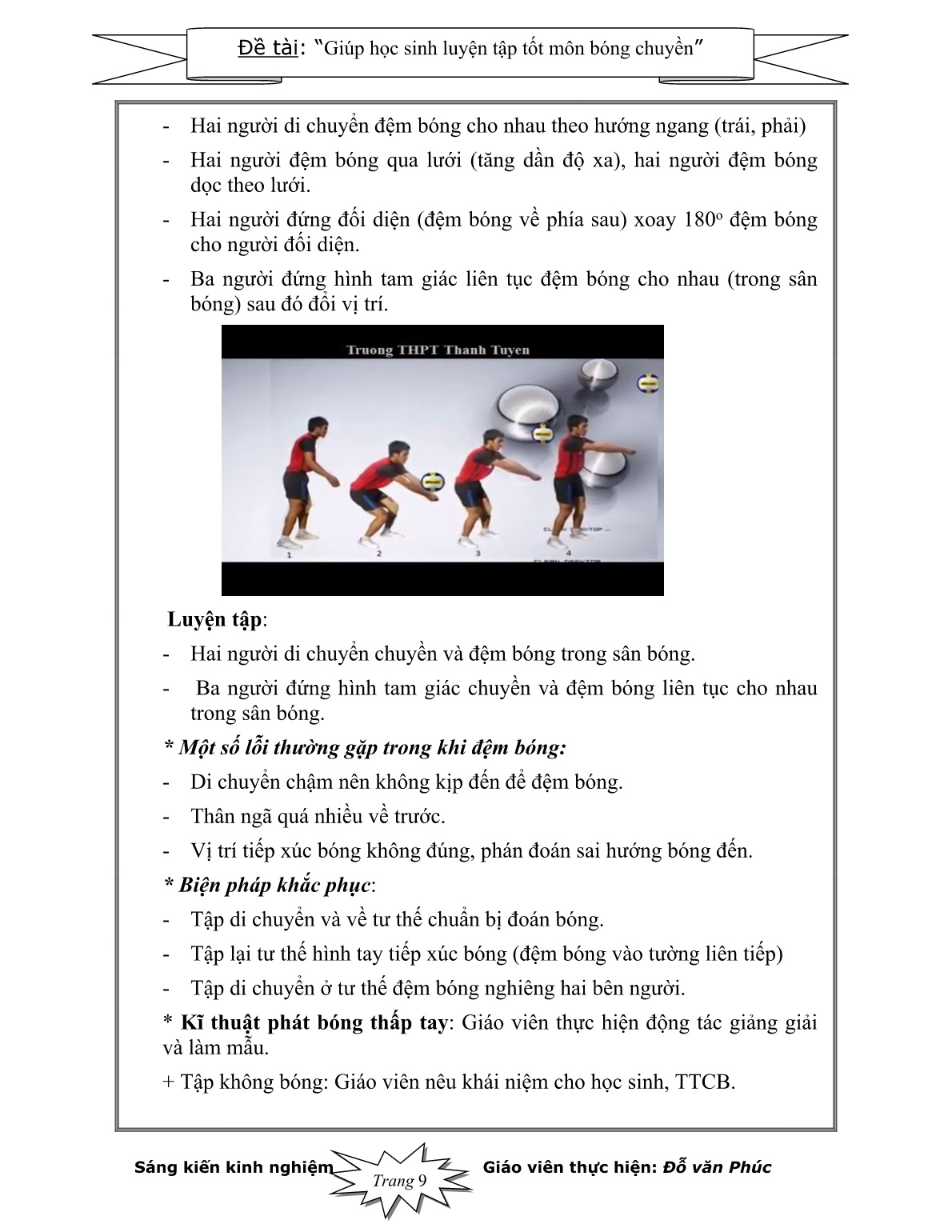 Sáng kiến kinh nghiệm Giúp học sinh luyện tập tốt môn bóng chuyền trang 9 Sáng kiến kinh nghiệm Giúp học sinh luyện tập tốt môn bóng chuyền trang 9