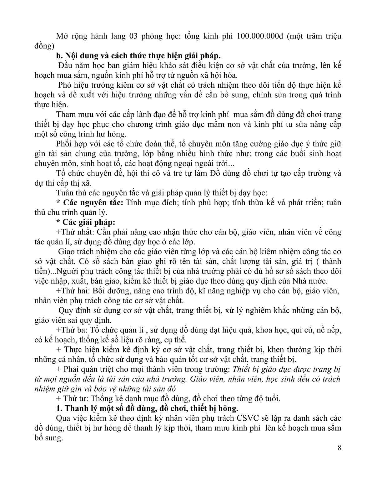 Sáng kiến kinh nghiệm Biện pháp quản lí sử dụng cơ sở vật chất nhà trường trang 8