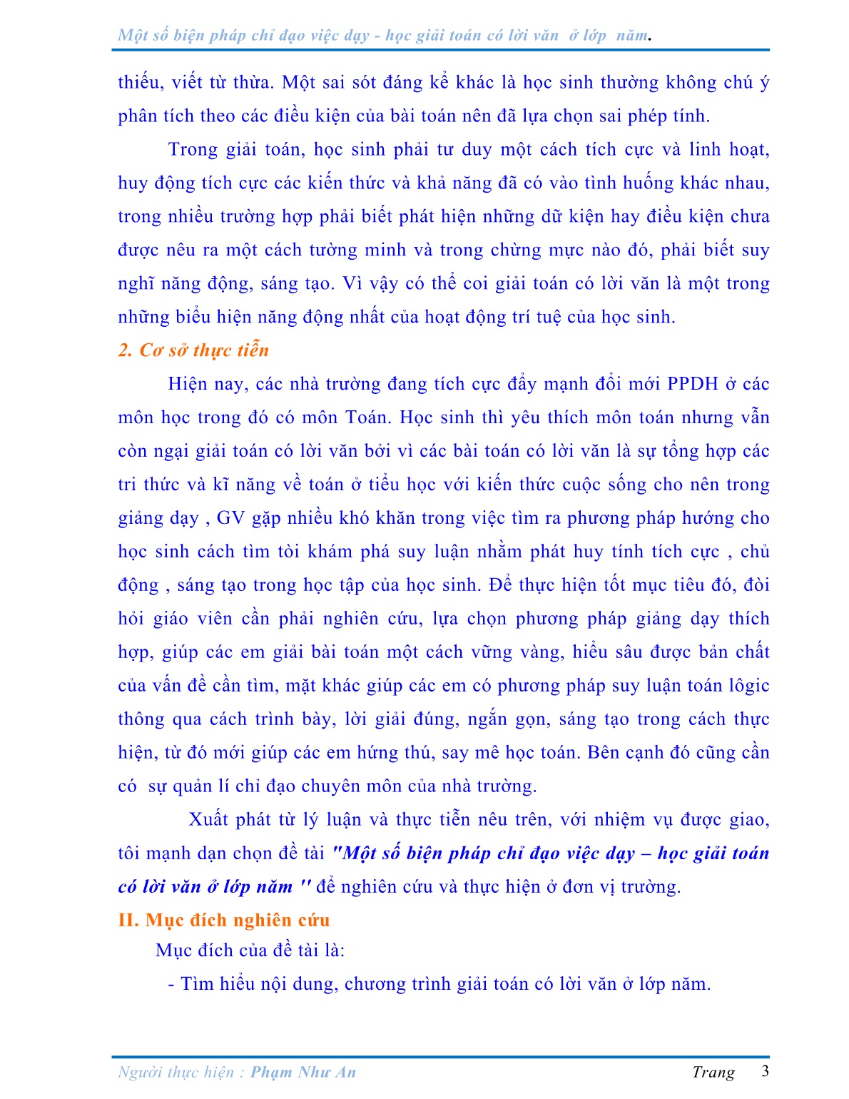 Sáng kiến kinh nghiệm Một số biện pháp chỉ đạo việc dạy - học giải toán có lời văn ở Lớp năm trang 3 Sáng kiến kinh nghiệm Một số biện pháp chỉ đạo việc dạy - học giải toán có lời văn ở Lớp năm trang 3