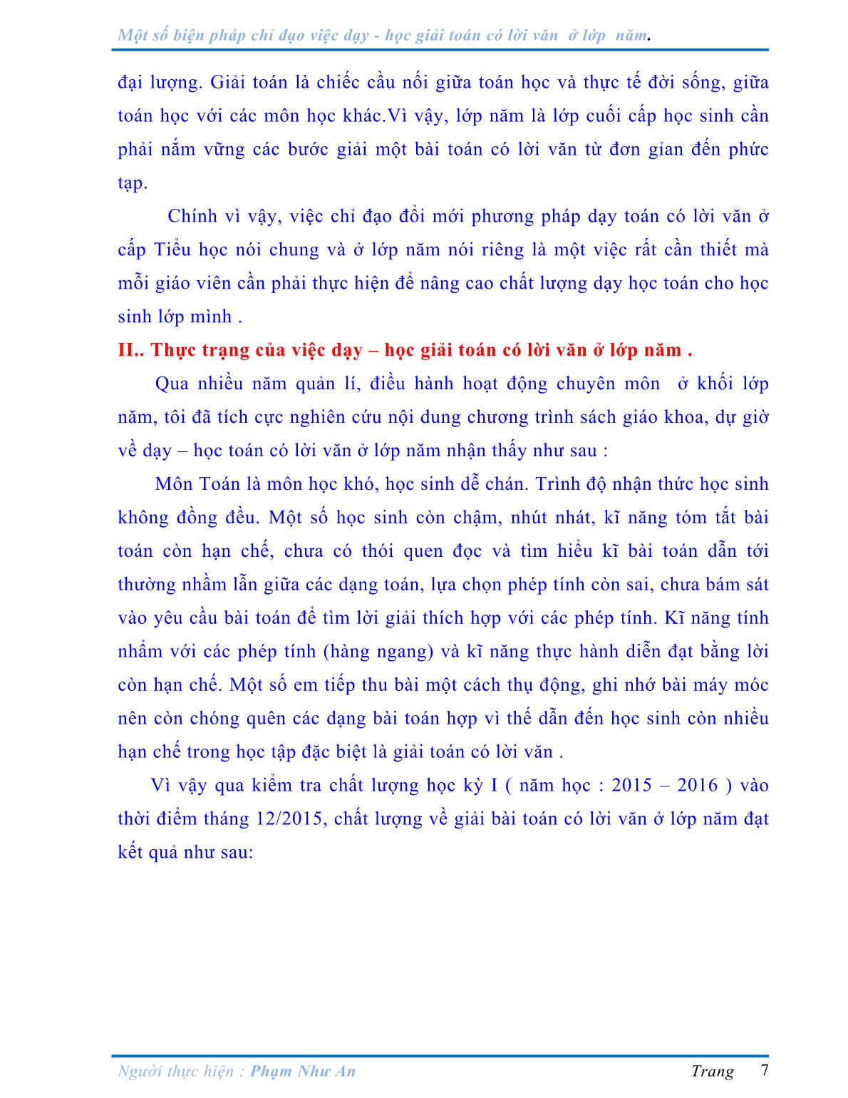 Sáng kiến kinh nghiệm Một số biện pháp chỉ đạo việc dạy - học giải toán có lời văn ở Lớp năm trang 7 Sáng kiến kinh nghiệm Một số biện pháp chỉ đạo việc dạy - học giải toán có lời văn ở Lớp năm trang 7
