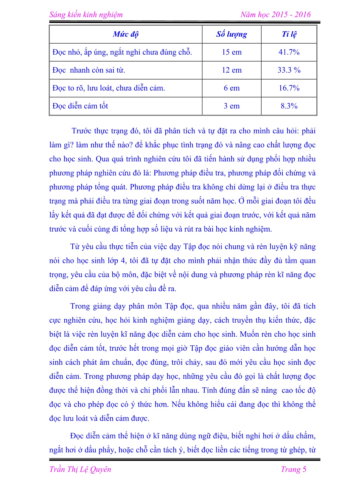 Sáng kiến kinh nghiệm Rèn đọc diễn cảm cho học sinh Lớp 4 trang 5 Sáng kiến kinh nghiệm Rèn đọc diễn cảm cho học sinh Lớp 4 trang 5