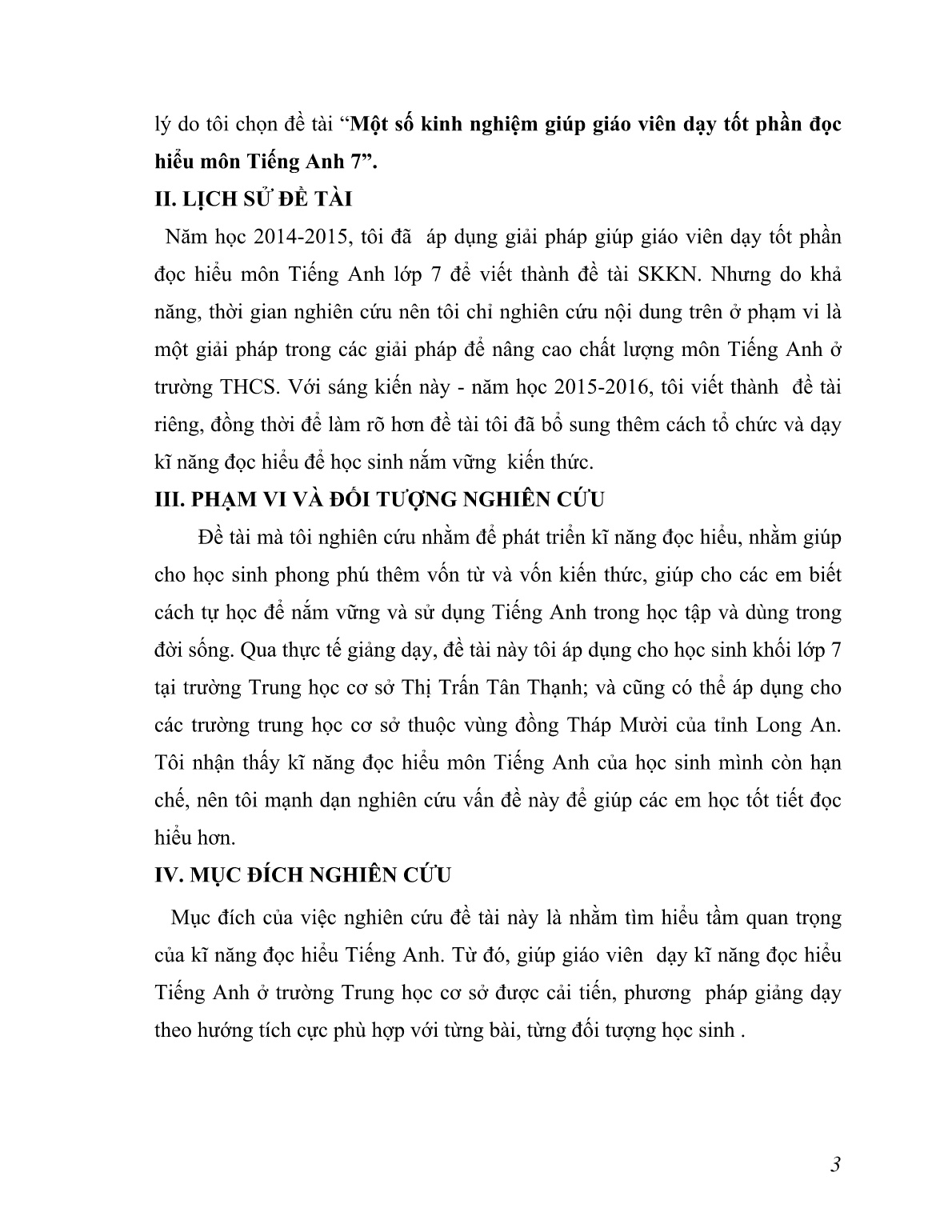 Sáng kiến kinh nghiệm Một số kinh nghiệm giúp giáo viên dạy tốt phần đọc hiểu môn Tiếng Anh 7 trang 3 Sáng kiến kinh nghiệm Một số kinh nghiệm giúp giáo viên dạy tốt phần đọc hiểu môn Tiếng Anh 7 trang 3