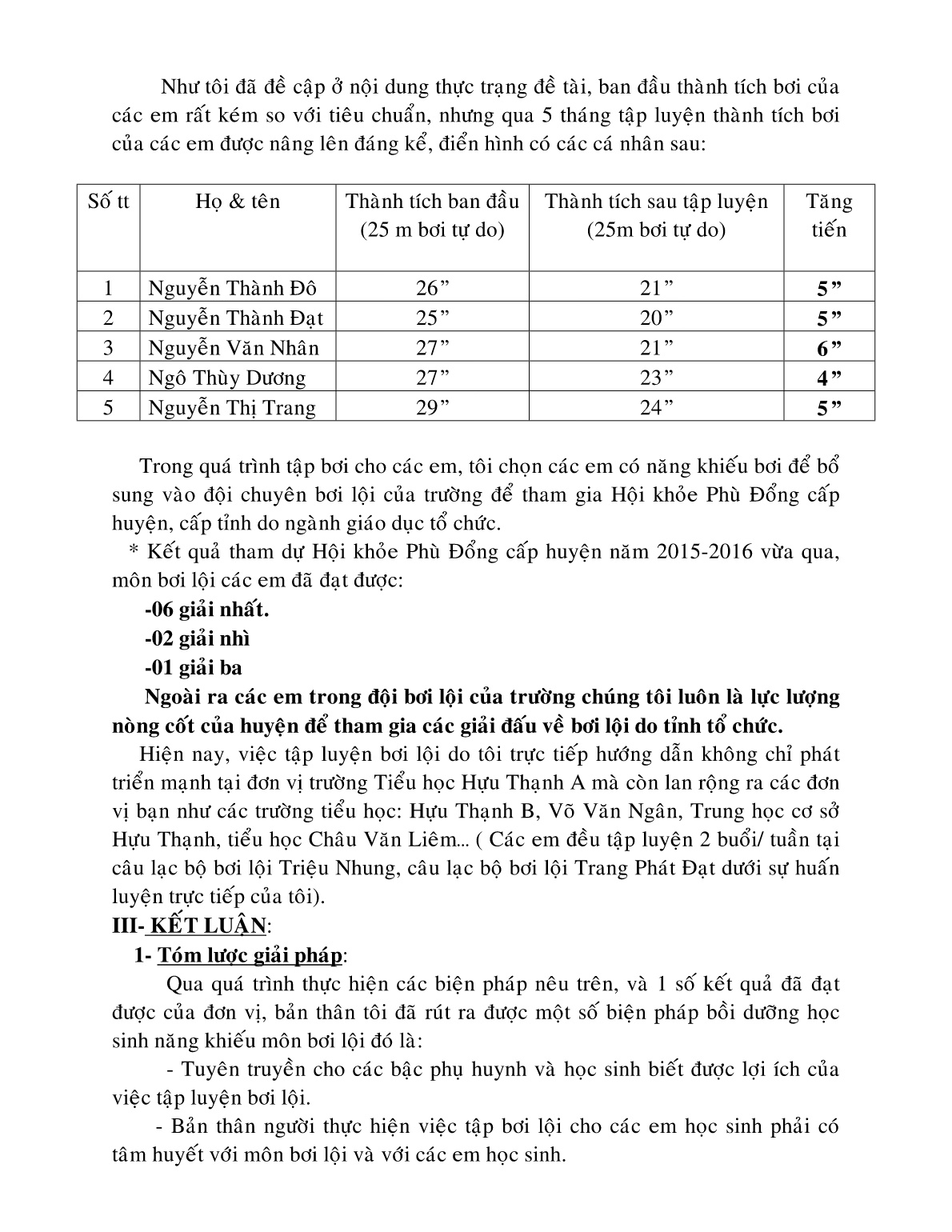 Sáng kiến kinh nghiệm Một số biện pháp bồi dưỡng học sinh năng khiếu bơi lội trang 8 Sáng kiến kinh nghiệm Một số biện pháp bồi dưỡng học sinh năng khiếu bơi lội trang 8