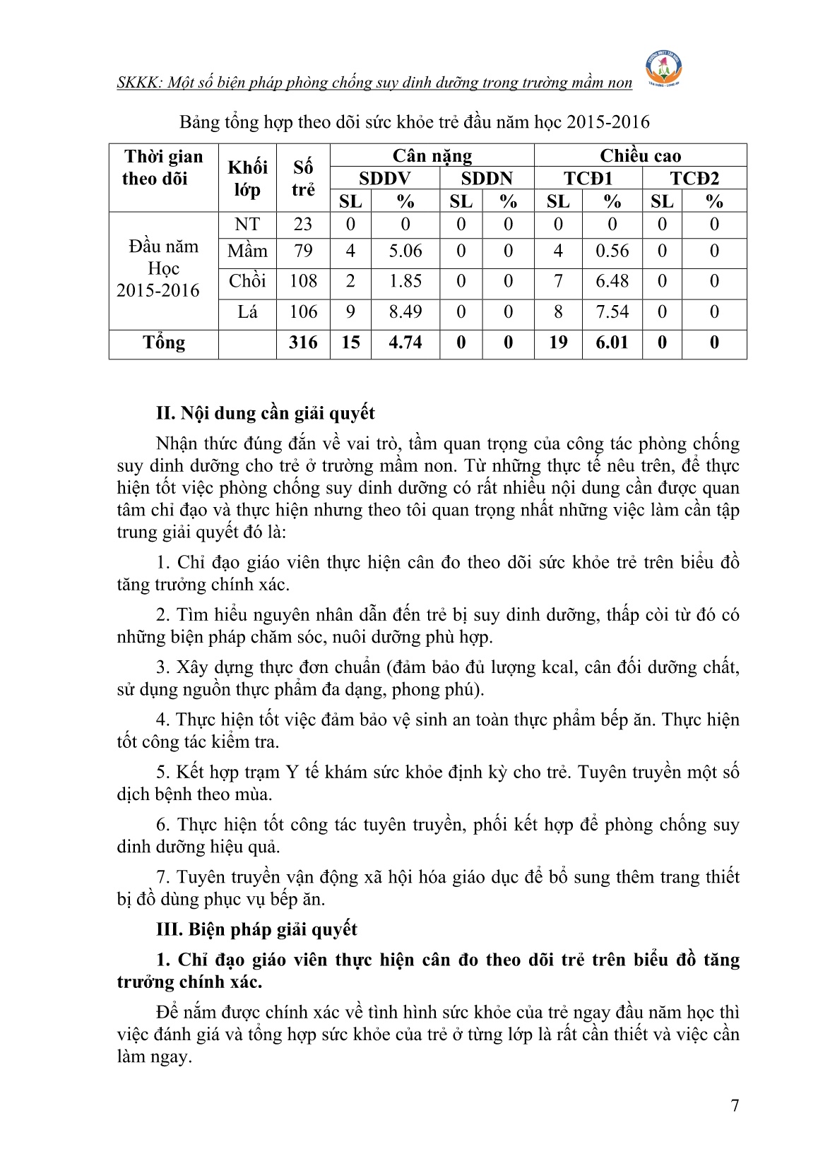 Sáng kiến kinh nghiệm Một số biện pháp phòng chống suy dinh dưỡng trong trường mầm non trang 7 Sáng kiến kinh nghiệm Một số biện pháp phòng chống suy dinh dưỡng trong trường mầm non trang 7
