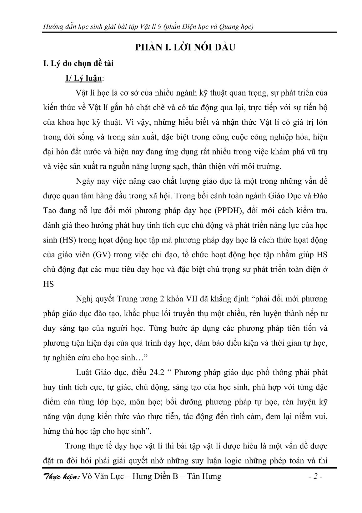 Sáng kiến kinh nghiệm Hướng dẫn học sinh giải bài tập Vật lí 9 (Điện học và Quang học) trang 2 Sáng kiến kinh nghiệm Hướng dẫn học sinh giải bài tập Vật lí 9 (Điện học và Quang học) trang 2