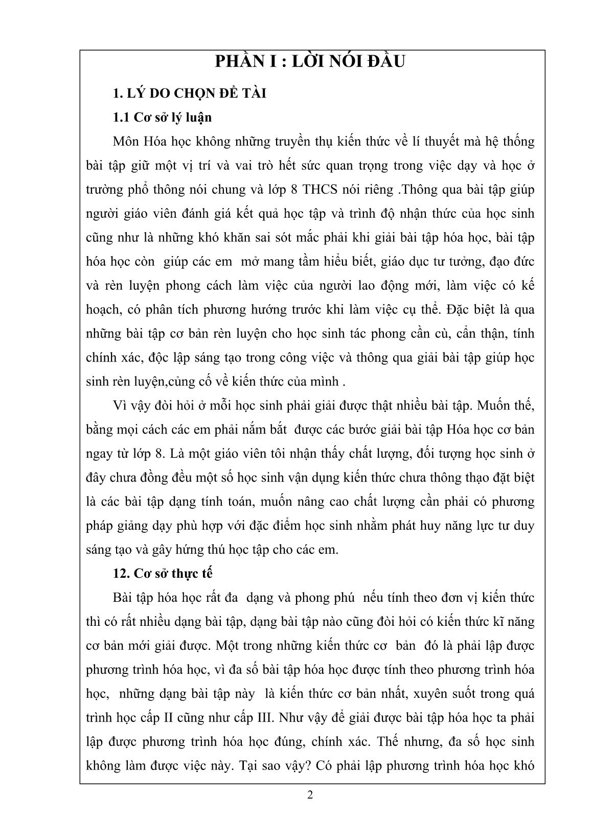 Sáng kiến kinh nghiệm Hướng dẫn học sinh lập phương trình hóa học Lớp 8 trang 2 Sáng kiến kinh nghiệm Hướng dẫn học sinh lập phương trình hóa học Lớp 8 trang 2