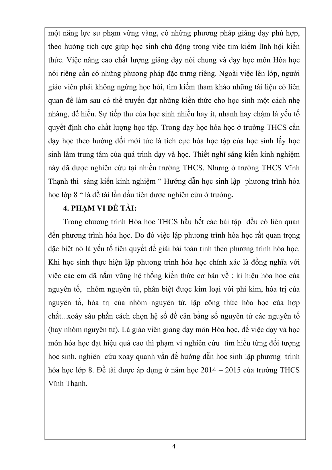 Sáng kiến kinh nghiệm Hướng dẫn học sinh lập phương trình hóa học Lớp 8 trang 4 Sáng kiến kinh nghiệm Hướng dẫn học sinh lập phương trình hóa học Lớp 8 trang 4
