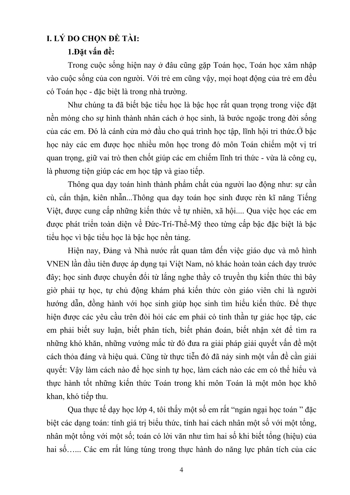 Sáng kiến kinh nghiệm Một số phương pháp dạy học môn Toán Lớp 4 theo mô hình VNEN trang 4 Sáng kiến kinh nghiệm Một số phương pháp dạy học môn Toán Lớp 4 theo mô hình VNEN trang 4
