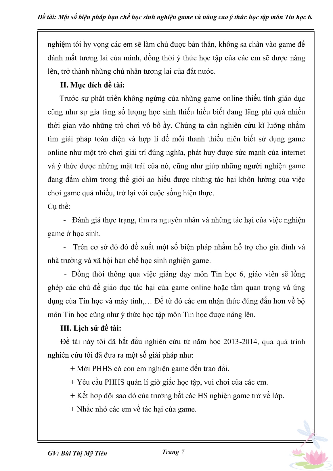 Sáng kiến kinh nghiệm Một số biện pháp hạn chế học sinh nghiện game và nâng cao ý thức học tập môn Tin học 6 trang 7 Sáng kiến kinh nghiệm Một số biện pháp hạn chế học sinh nghiện game và nâng cao ý thức học tập môn Tin học 6 trang 7