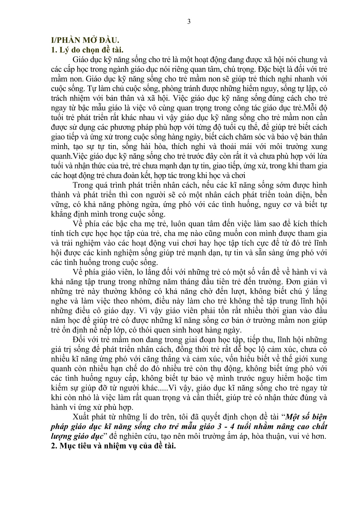 SKKN Một số biện pháp giáo dục kĩ năng sống cho trẻ mẫu giáo 3-4 tuổi nhằm nâng cao chất lượng giáo dục trang 3