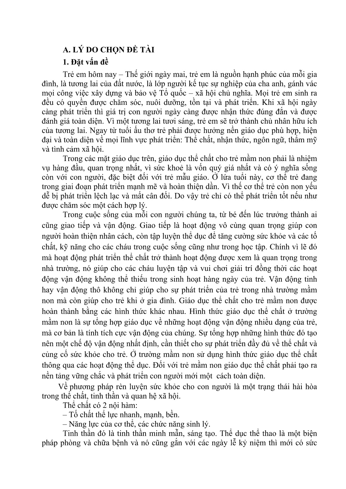 Sáng kiến kinh nghiệm Một số biện pháp nâng cao chất lượng giáo dục thể chất cho trẻ Mầm Non trang 1