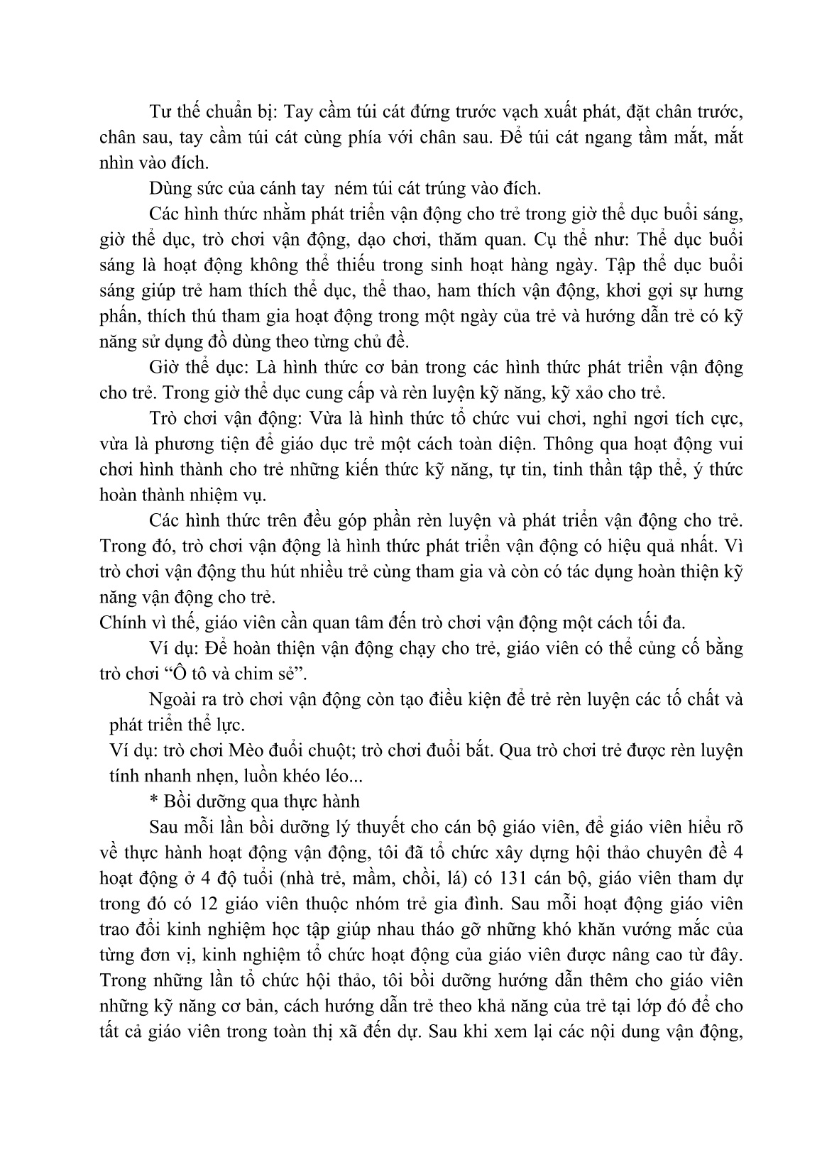 Sáng kiến kinh nghiệm Một số biện pháp nâng cao chất lượng giáo dục thể chất cho trẻ Mầm Non trang 8