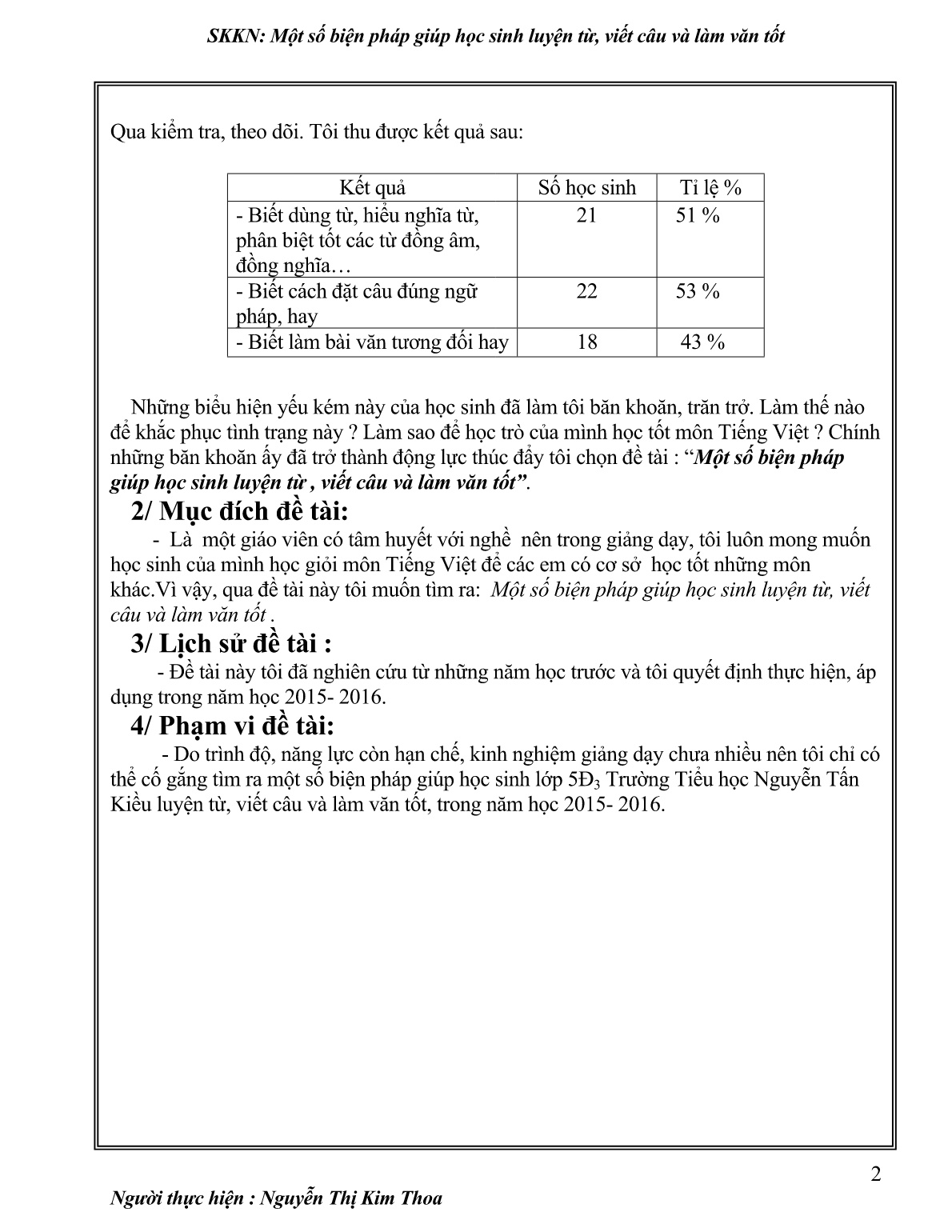 Sáng kiến kinh nghiệm Một số biện pháp giúp học sinh luyện từ , viết câu và làm văn tốt trang 2