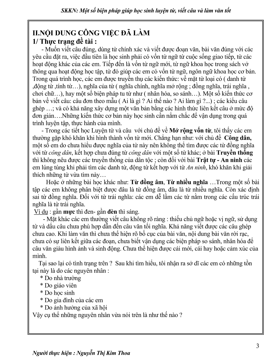 Sáng kiến kinh nghiệm Một số biện pháp giúp học sinh luyện từ , viết câu và làm văn tốt trang 3