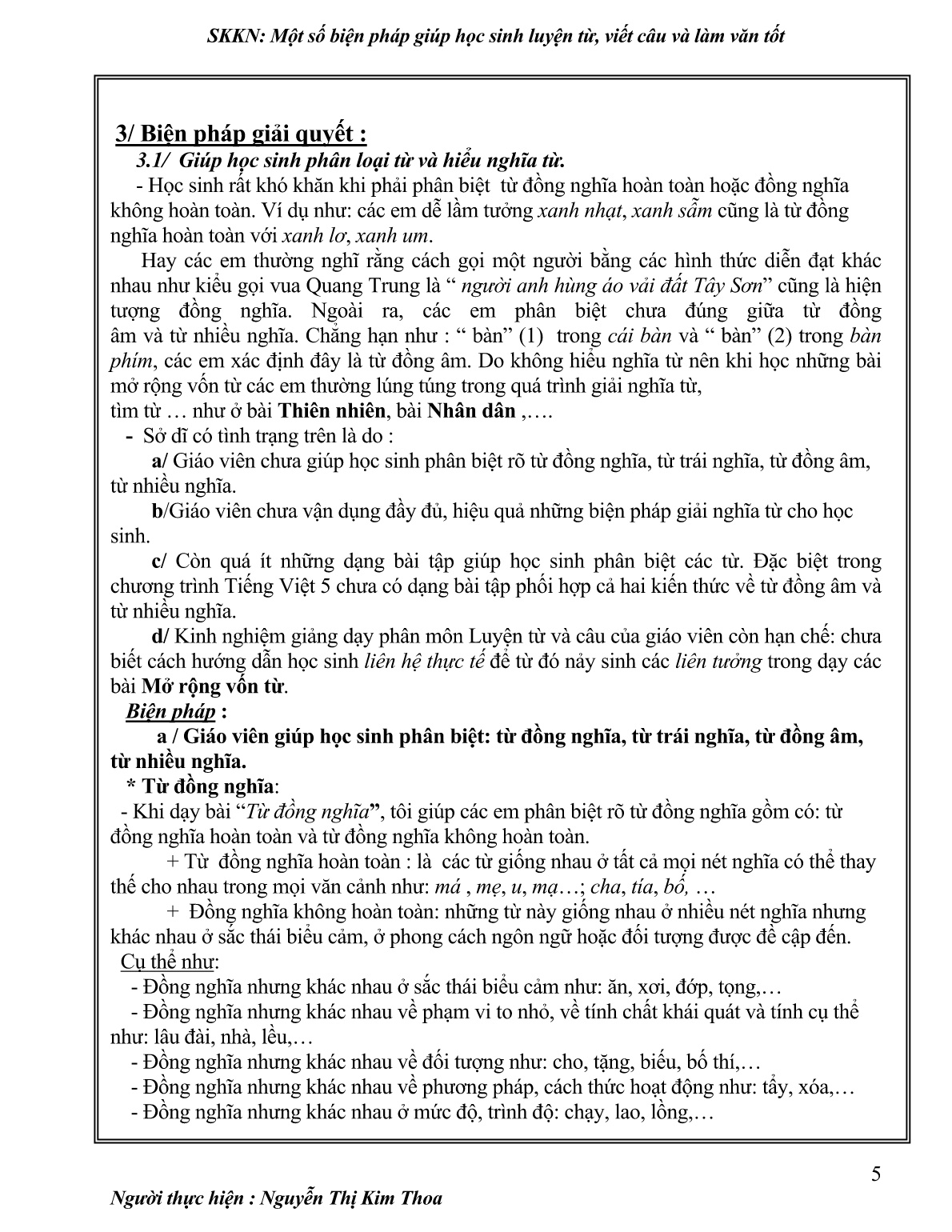 Sáng kiến kinh nghiệm Một số biện pháp giúp học sinh luyện từ , viết câu và làm văn tốt trang 5