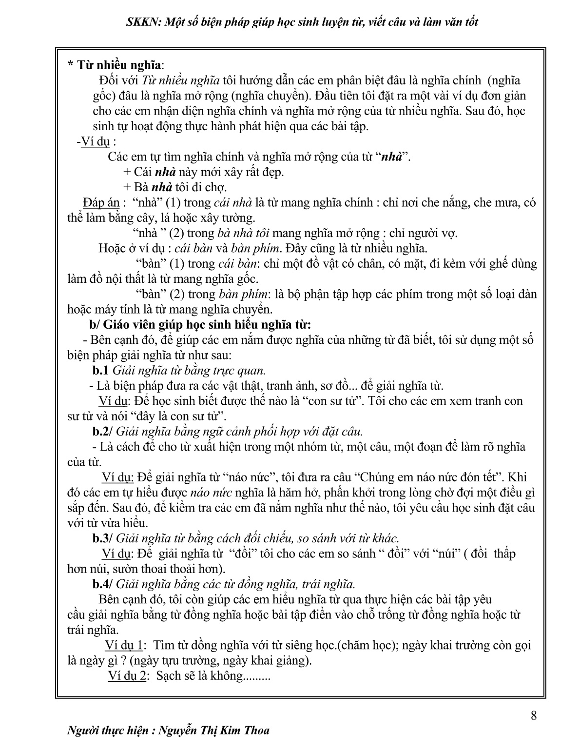 Sáng kiến kinh nghiệm Một số biện pháp giúp học sinh luyện từ , viết câu và làm văn tốt trang 8