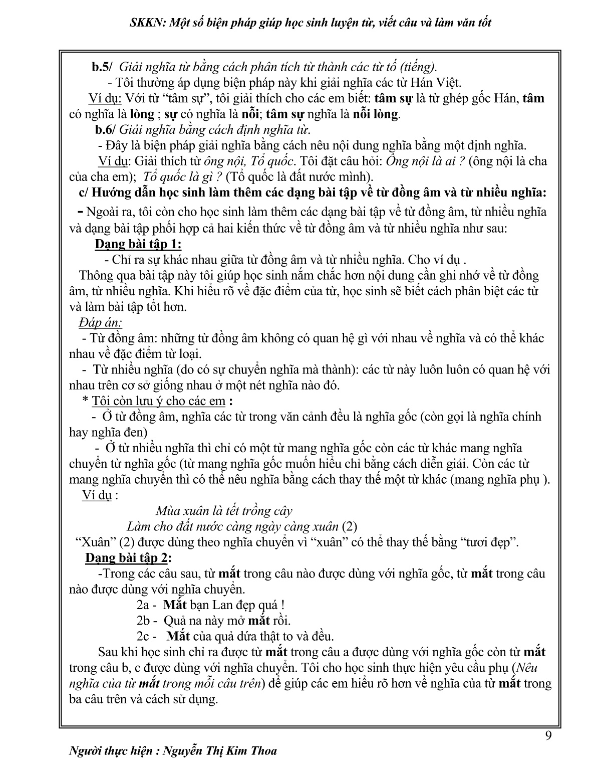 Sáng kiến kinh nghiệm Một số biện pháp giúp học sinh luyện từ , viết câu và làm văn tốt trang 9