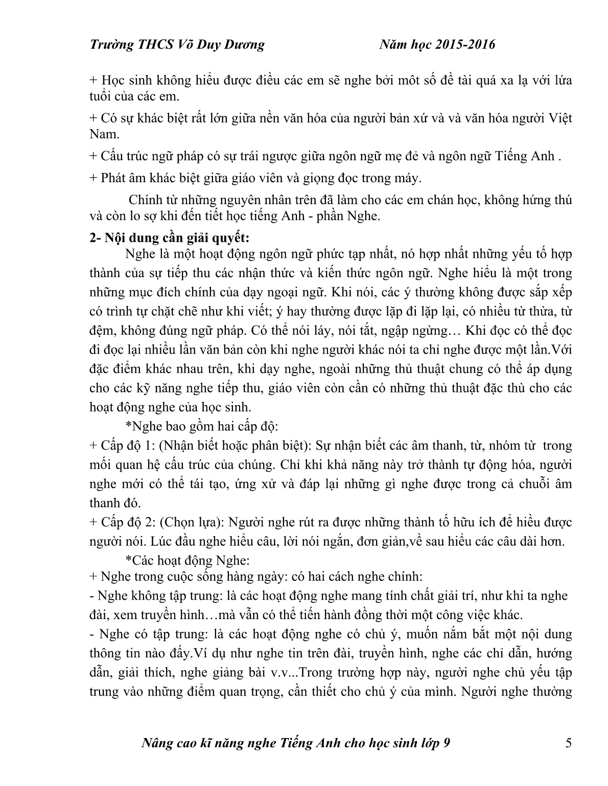 Sáng kiến kinh nghiệm Nâng cao kĩ năng nghe Tiếng Anh cho học sinh Lớp 9 trang 5