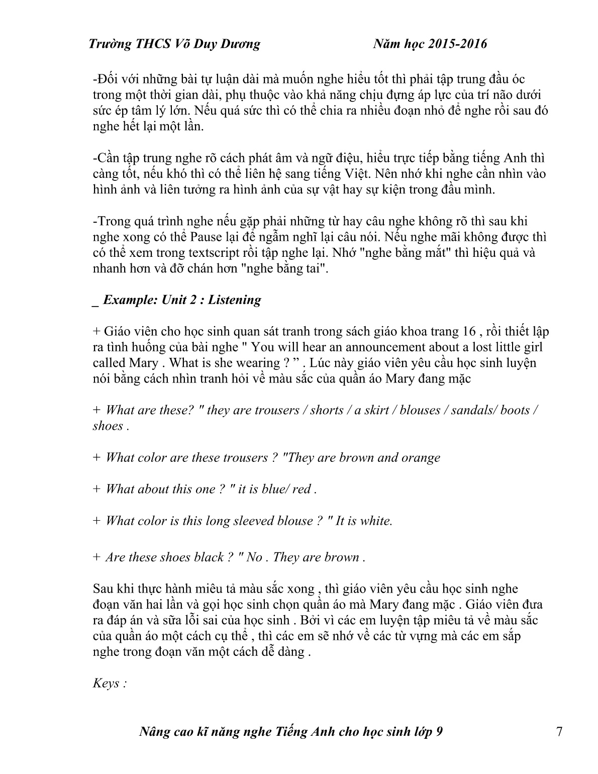 Sáng kiến kinh nghiệm Nâng cao kĩ năng nghe Tiếng Anh cho học sinh Lớp 9 trang 7