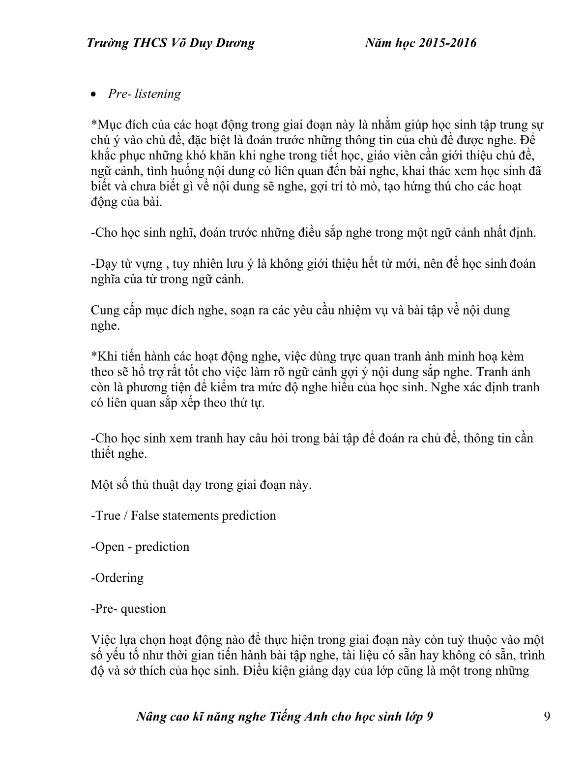 Sáng kiến kinh nghiệm Nâng cao kĩ năng nghe Tiếng Anh cho học sinh Lớp 9 trang 9