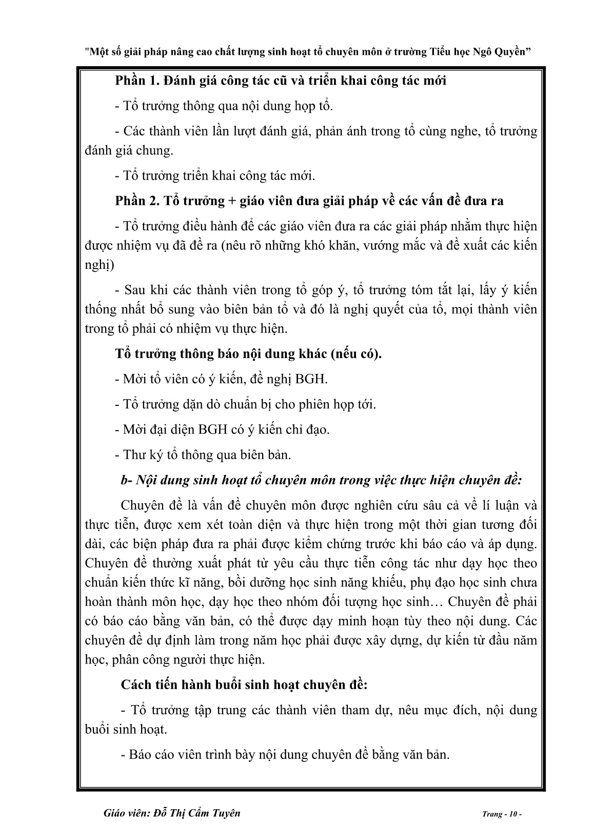Sáng kiến kinh nghiệm Một số giải pháp nâng cao chất lượng sinh hoạt tổ chuyên môn trường tiểu học Ngô Quyền trang 10 Sáng kiến kinh nghiệm Một số giải pháp nâng cao chất lượng sinh hoạt tổ chuyên môn trường tiểu học Ngô Quyền trang 10