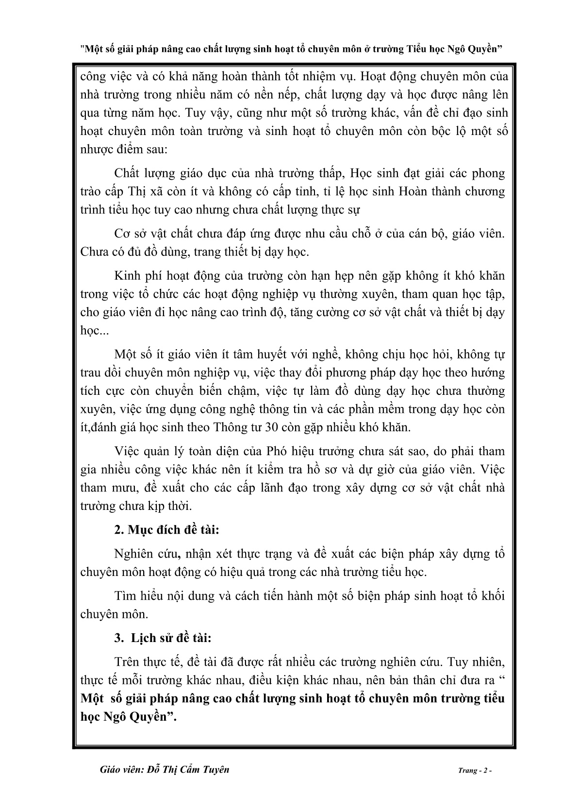 Sáng kiến kinh nghiệm Một số giải pháp nâng cao chất lượng sinh hoạt tổ chuyên môn trường tiểu học Ngô Quyền trang 2 Sáng kiến kinh nghiệm Một số giải pháp nâng cao chất lượng sinh hoạt tổ chuyên môn trường tiểu học Ngô Quyền trang 2