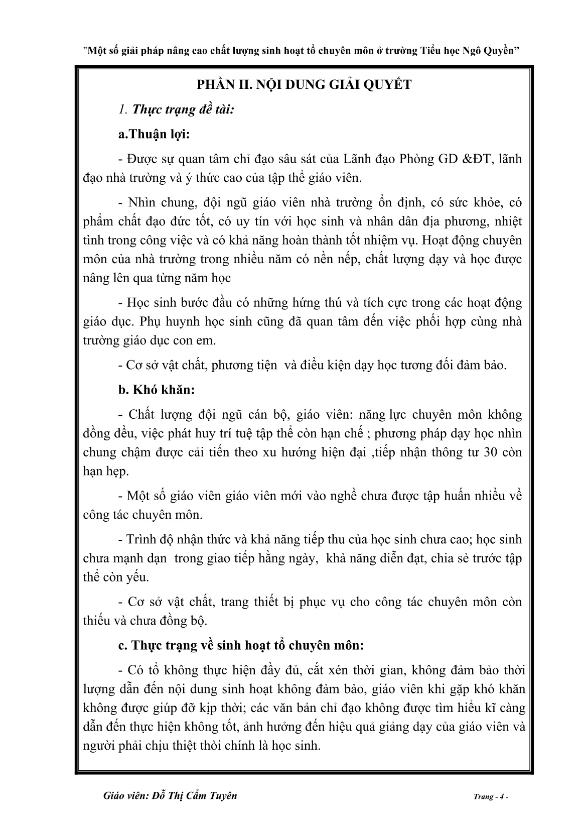 Sáng kiến kinh nghiệm Một số giải pháp nâng cao chất lượng sinh hoạt tổ chuyên môn trường tiểu học Ngô Quyền trang 4 Sáng kiến kinh nghiệm Một số giải pháp nâng cao chất lượng sinh hoạt tổ chuyên môn trường tiểu học Ngô Quyền trang 4