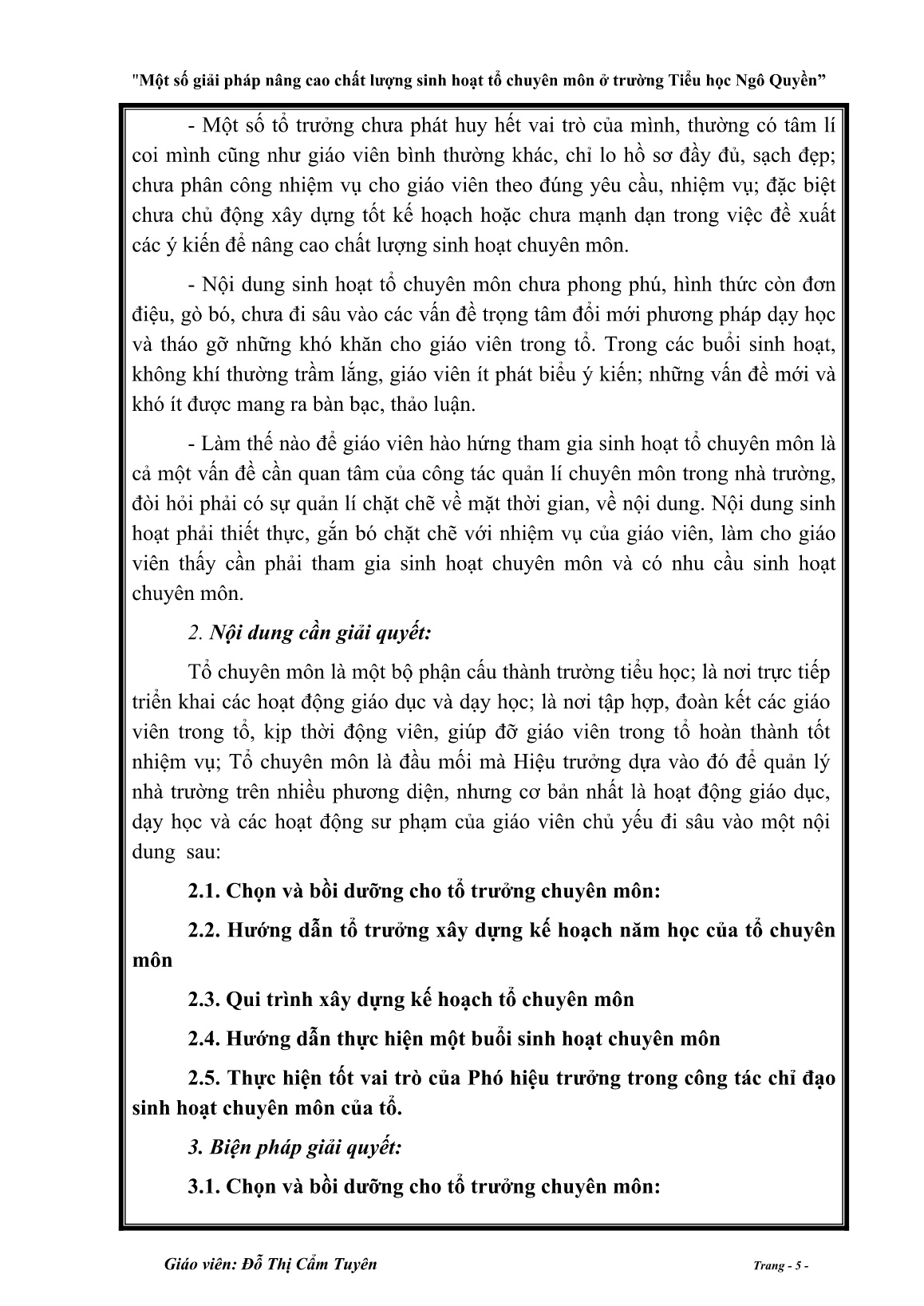 Sáng kiến kinh nghiệm Một số giải pháp nâng cao chất lượng sinh hoạt tổ chuyên môn trường tiểu học Ngô Quyền trang 5 Sáng kiến kinh nghiệm Một số giải pháp nâng cao chất lượng sinh hoạt tổ chuyên môn trường tiểu học Ngô Quyền trang 5
