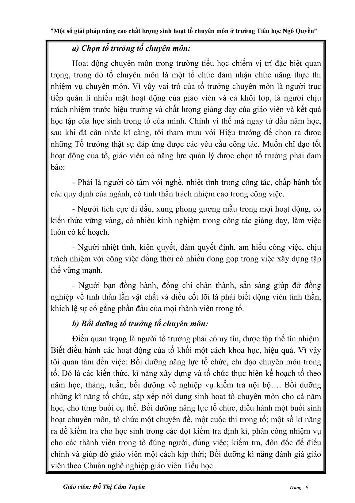 Sáng kiến kinh nghiệm Một số giải pháp nâng cao chất lượng sinh hoạt tổ chuyên môn trường tiểu học Ngô Quyền trang 6 Sáng kiến kinh nghiệm Một số giải pháp nâng cao chất lượng sinh hoạt tổ chuyên môn trường tiểu học Ngô Quyền trang 6