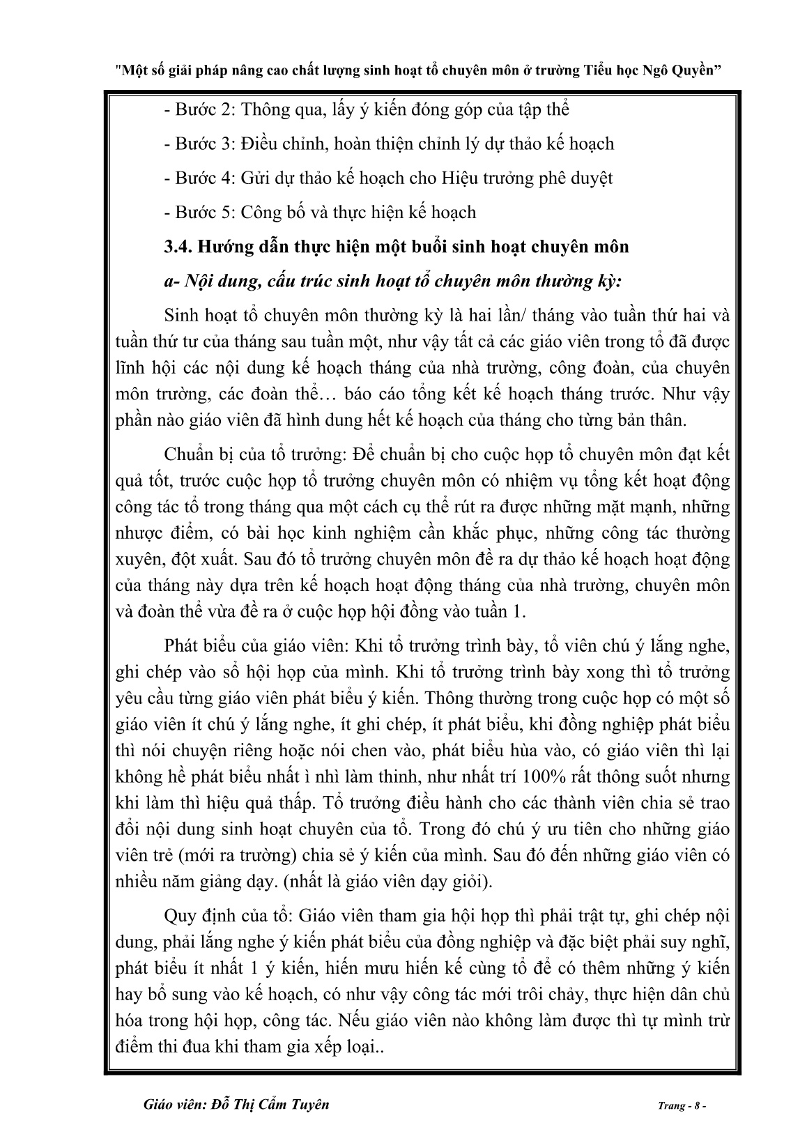 Sáng kiến kinh nghiệm Một số giải pháp nâng cao chất lượng sinh hoạt tổ chuyên môn trường tiểu học Ngô Quyền trang 8 Sáng kiến kinh nghiệm Một số giải pháp nâng cao chất lượng sinh hoạt tổ chuyên môn trường tiểu học Ngô Quyền trang 8