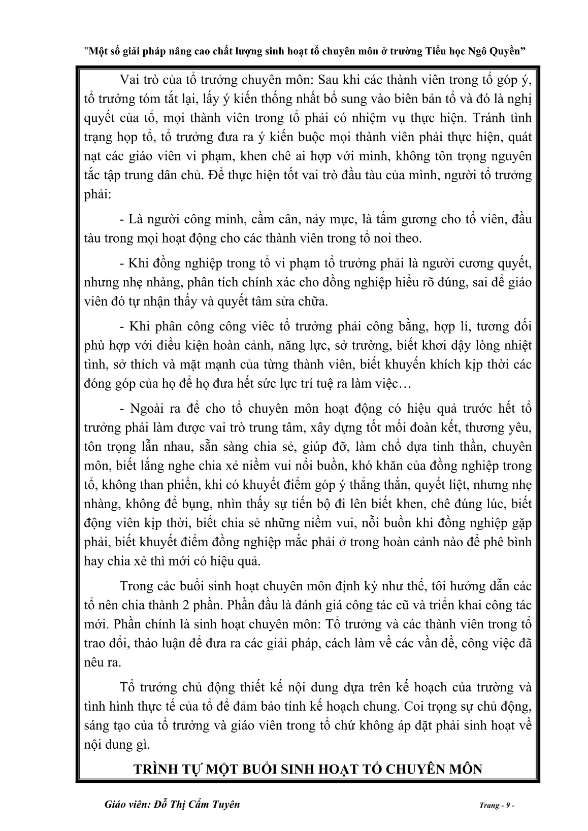 Sáng kiến kinh nghiệm Một số giải pháp nâng cao chất lượng sinh hoạt tổ chuyên môn trường tiểu học Ngô Quyền trang 9 Sáng kiến kinh nghiệm Một số giải pháp nâng cao chất lượng sinh hoạt tổ chuyên môn trường tiểu học Ngô Quyền trang 9