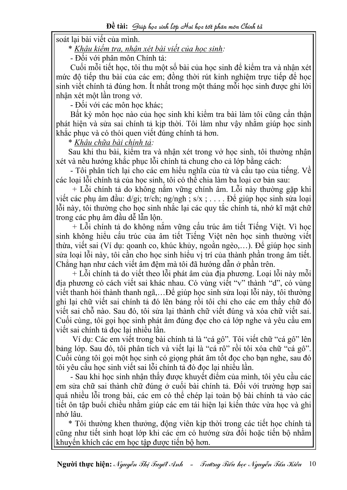 Sáng kiến kinh nghiệm Giúp học sinh Lớp Hai học tốt phân môn Chính tả trang 10