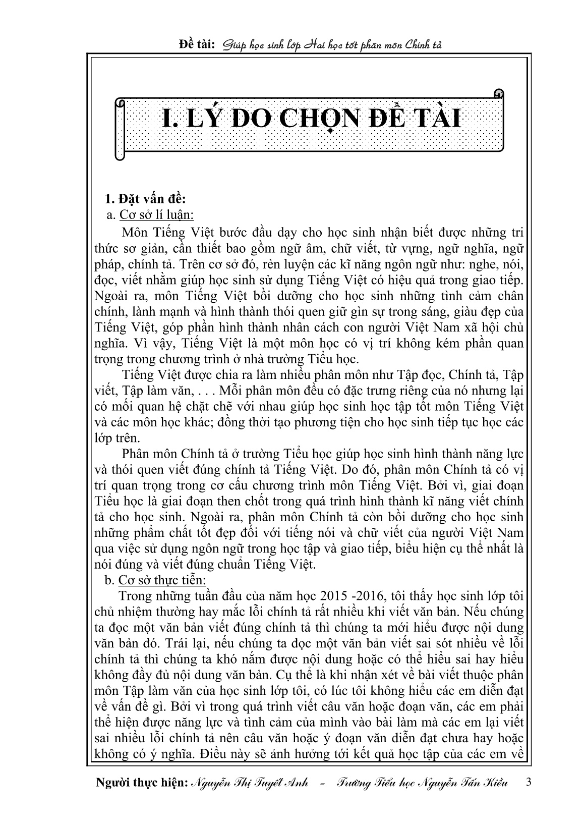 Sáng kiến kinh nghiệm Giúp học sinh Lớp Hai học tốt phân môn Chính tả trang 3