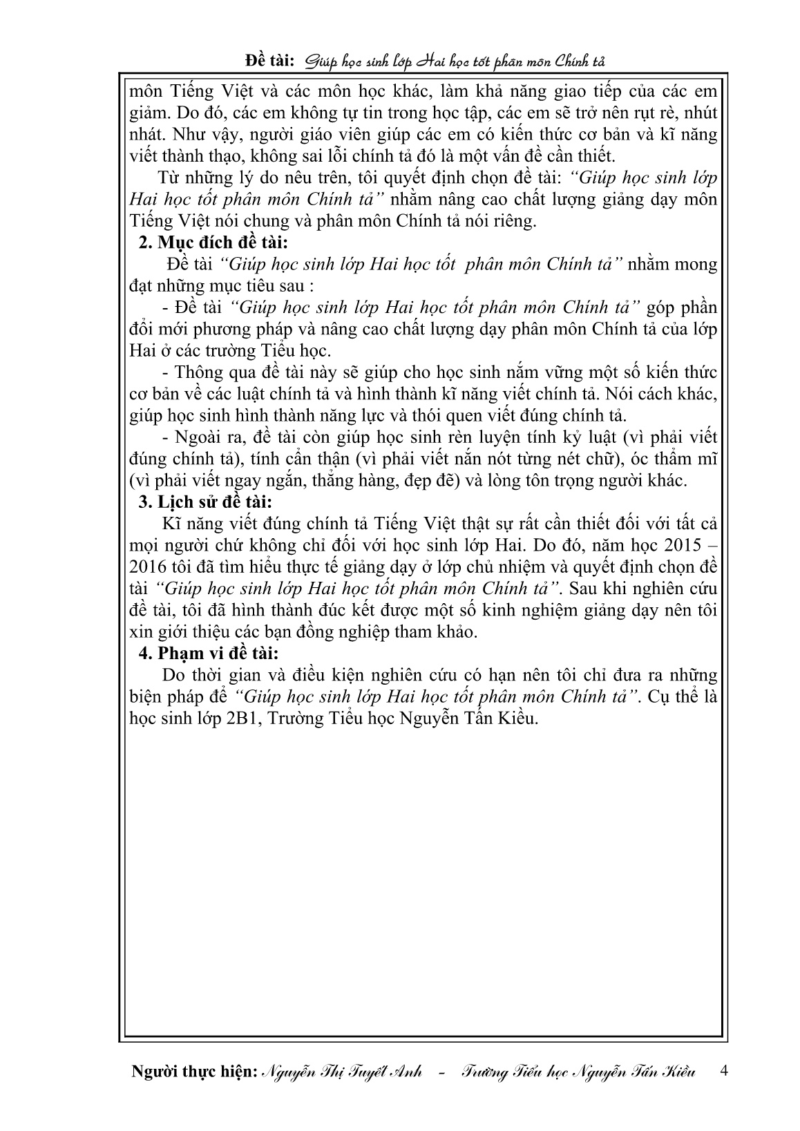 Sáng kiến kinh nghiệm Giúp học sinh Lớp Hai học tốt phân môn Chính tả trang 4