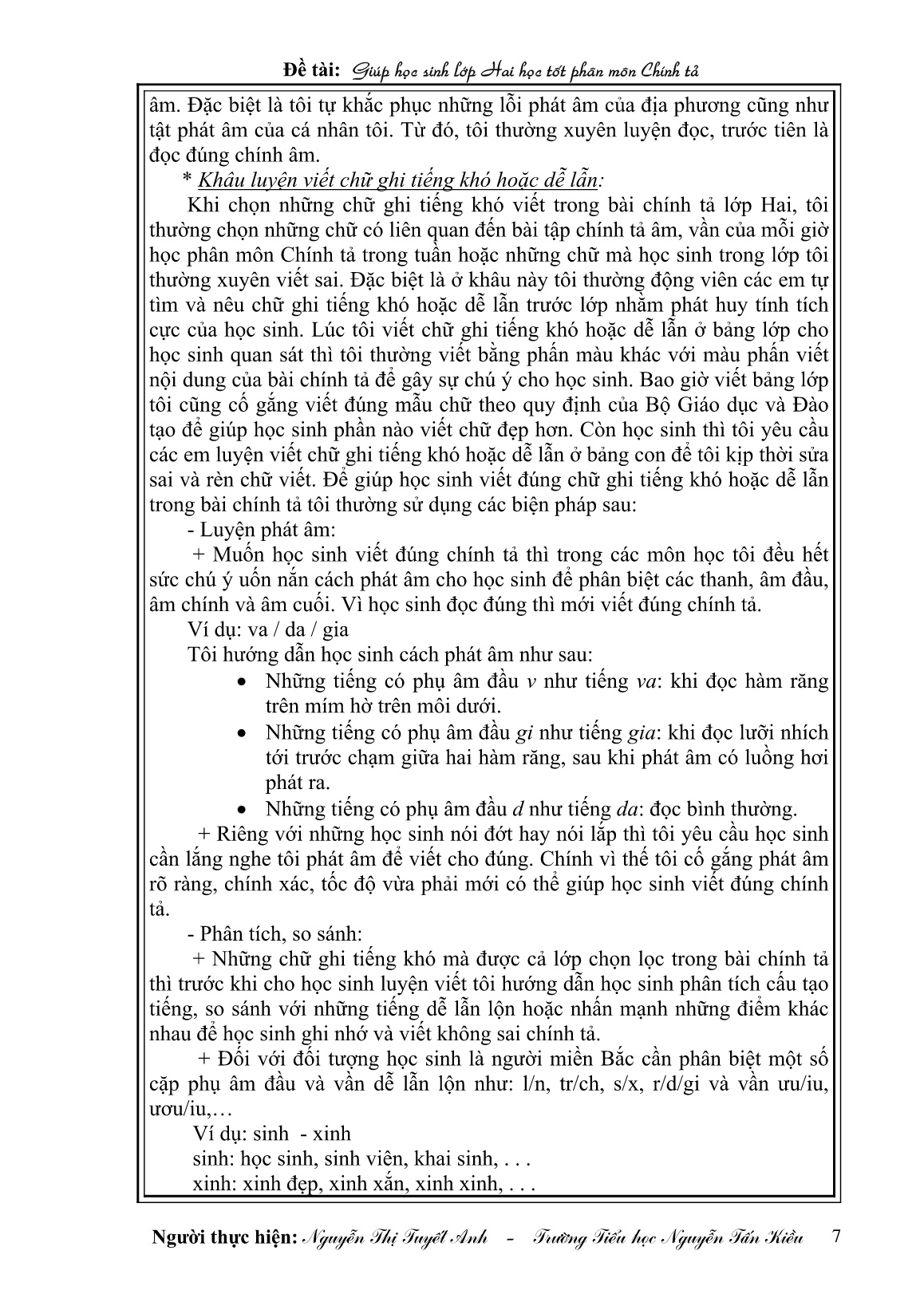 Sáng kiến kinh nghiệm Giúp học sinh Lớp Hai học tốt phân môn Chính tả trang 7