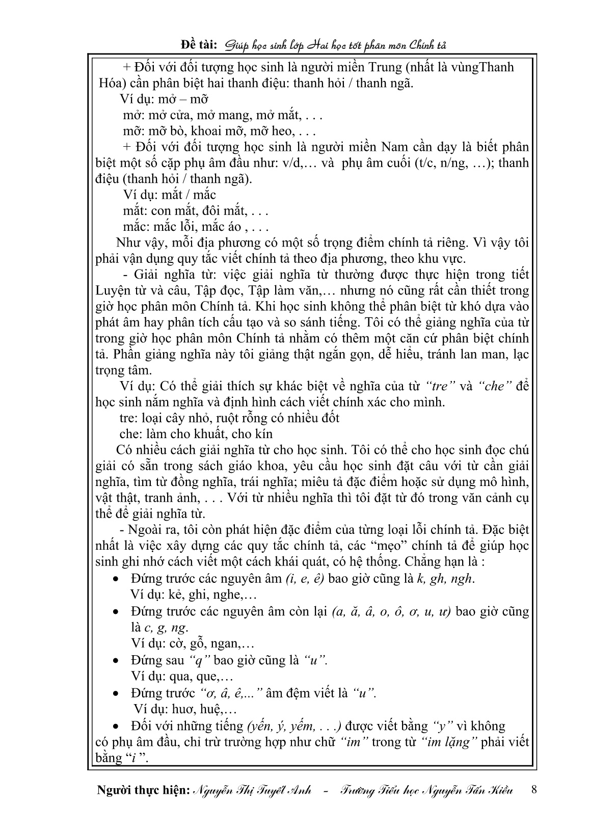 Sáng kiến kinh nghiệm Giúp học sinh Lớp Hai học tốt phân môn Chính tả trang 8