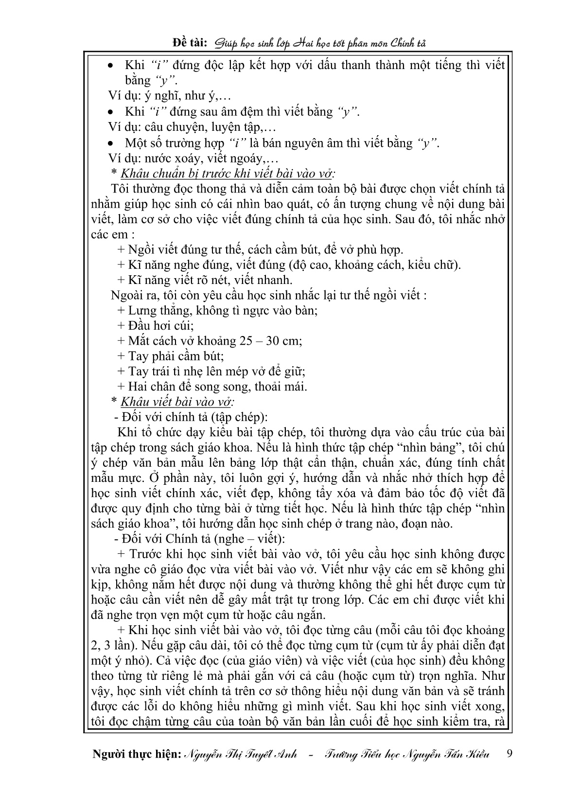 Sáng kiến kinh nghiệm Giúp học sinh Lớp Hai học tốt phân môn Chính tả trang 9
