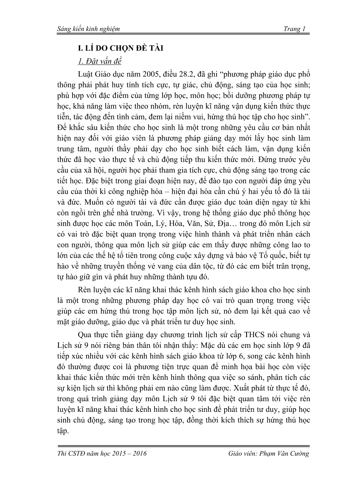 Sáng kiến kinh nghiệm Rèn luyện cho học sinh kỹ năng khai thác kênh hình sách giáo khoa Lịch sử 9 trang 1