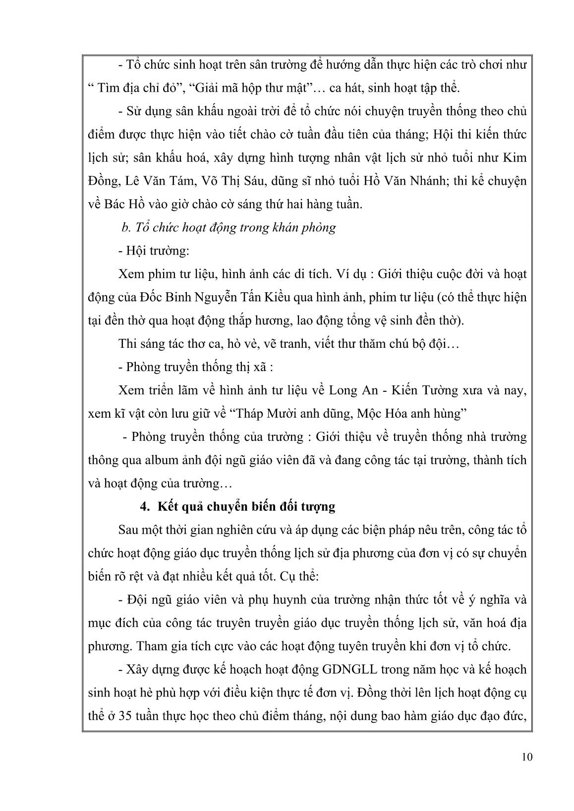 SKKN Một số biện pháp tổ chức tốt hoạt động giáo dục truyền thống lịch sử địa phương cho học sinh Tiểu học trang 10