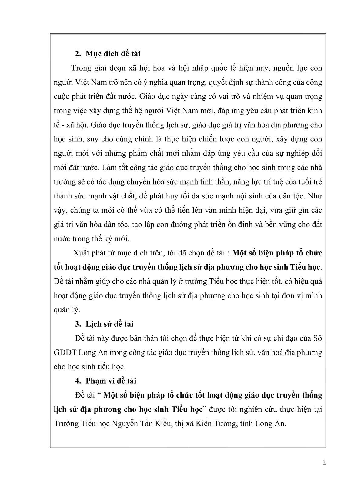 SKKN Một số biện pháp tổ chức tốt hoạt động giáo dục truyền thống lịch sử địa phương cho học sinh Tiểu học trang 2