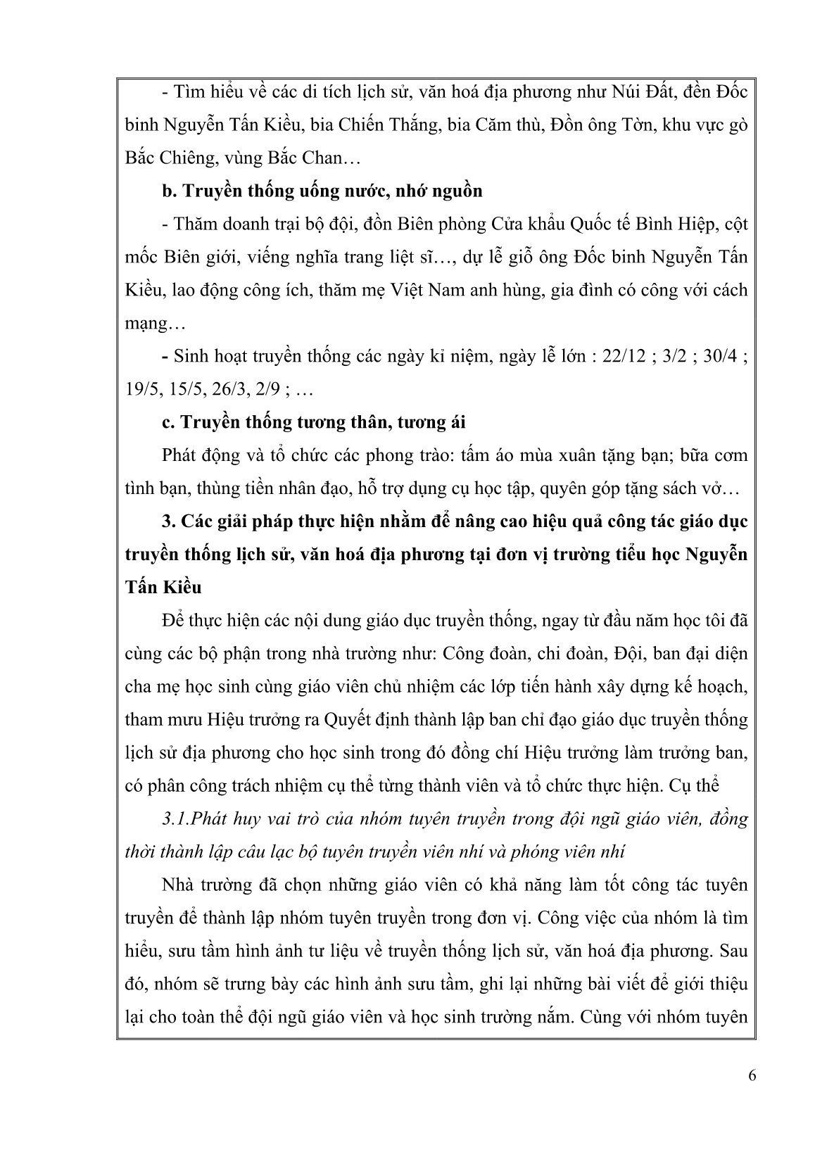 SKKN Một số biện pháp tổ chức tốt hoạt động giáo dục truyền thống lịch sử địa phương cho học sinh Tiểu học trang 6