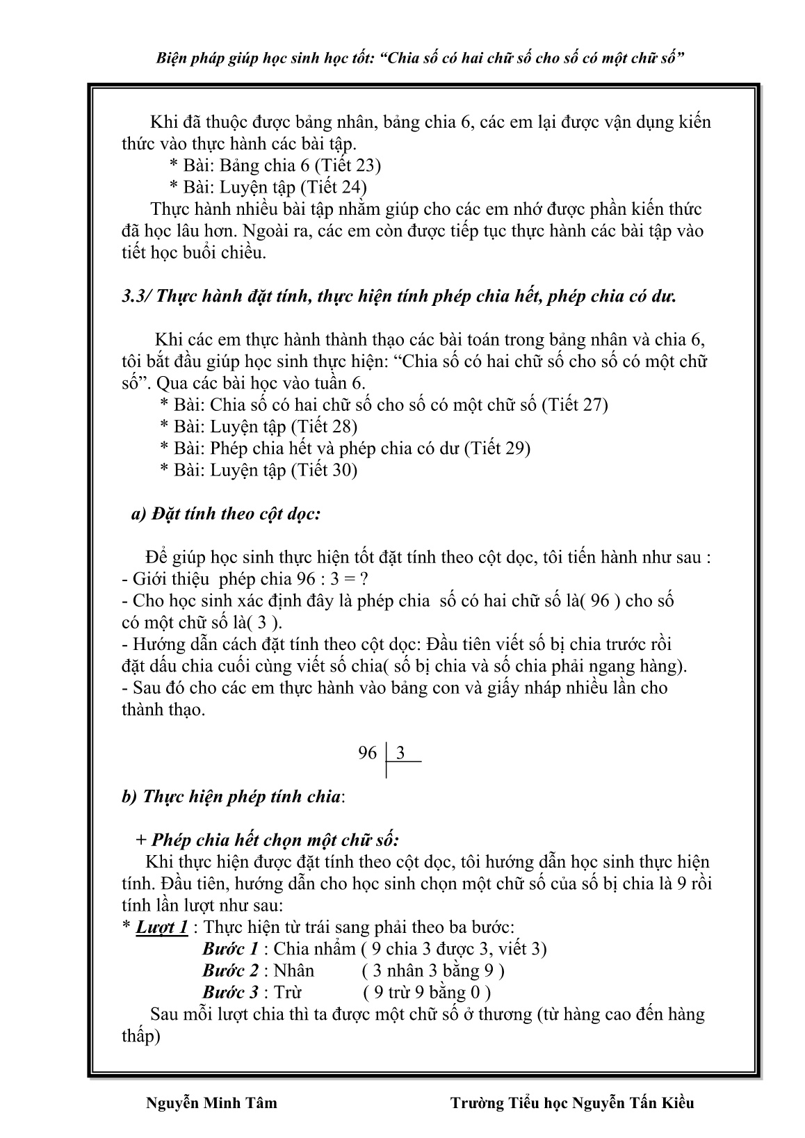 Sáng kiến kinh nghiệm Biện pháp giúp học sinh học tốt: Chia số có hai chữ số cho số có một chữ số trang 7