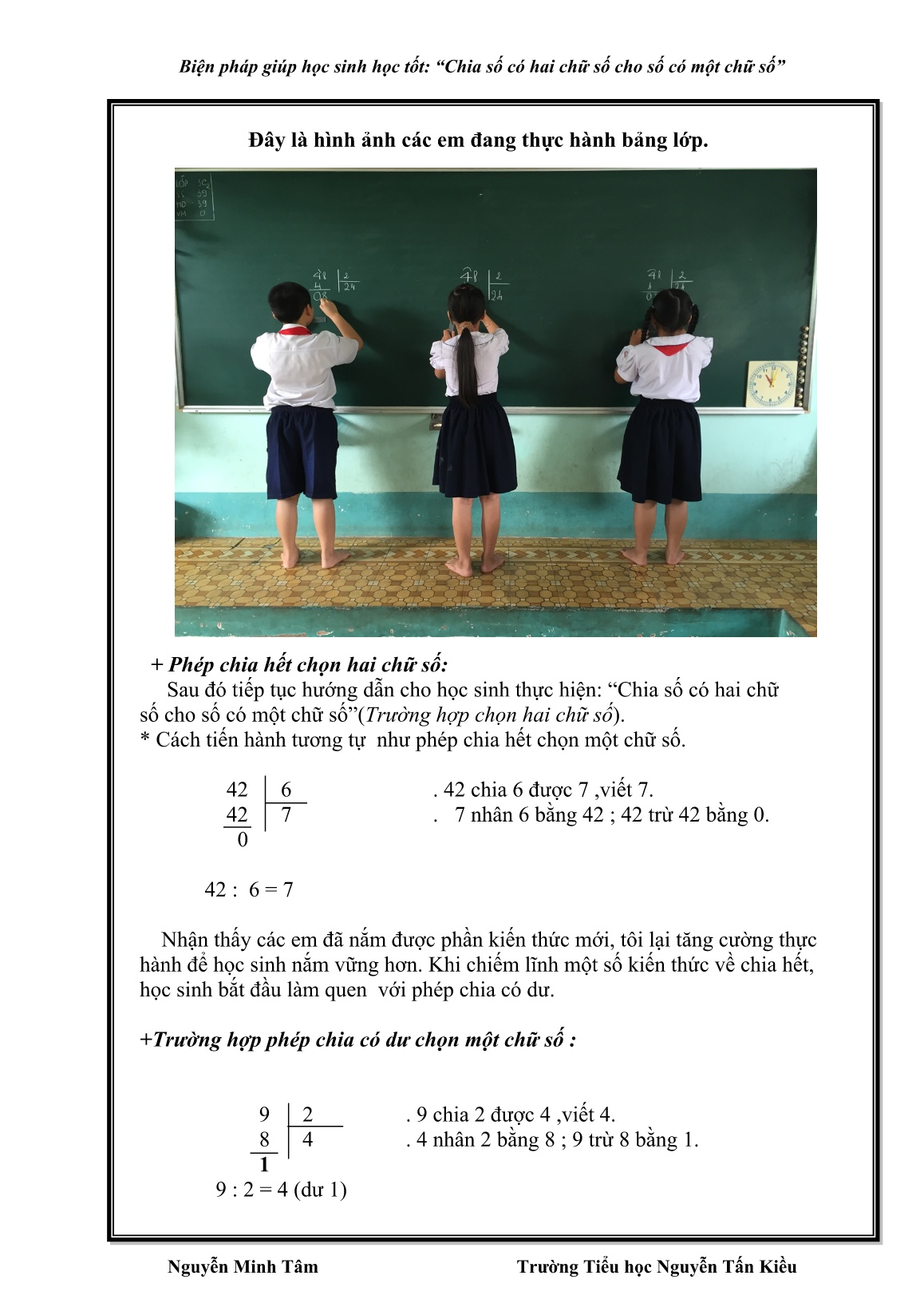 Sáng kiến kinh nghiệm Biện pháp giúp học sinh học tốt: Chia số có hai chữ số cho số có một chữ số trang 9