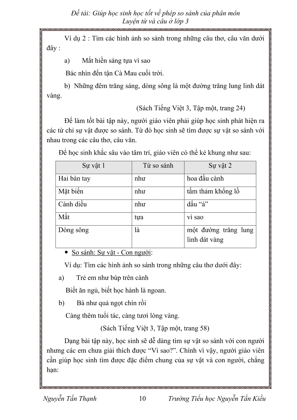 Sáng kiến kinh nghiệm Giúp học sinh học tốt về phép so sánh của phân môn Luyện từ và câu ở Lớp 3 trang 10