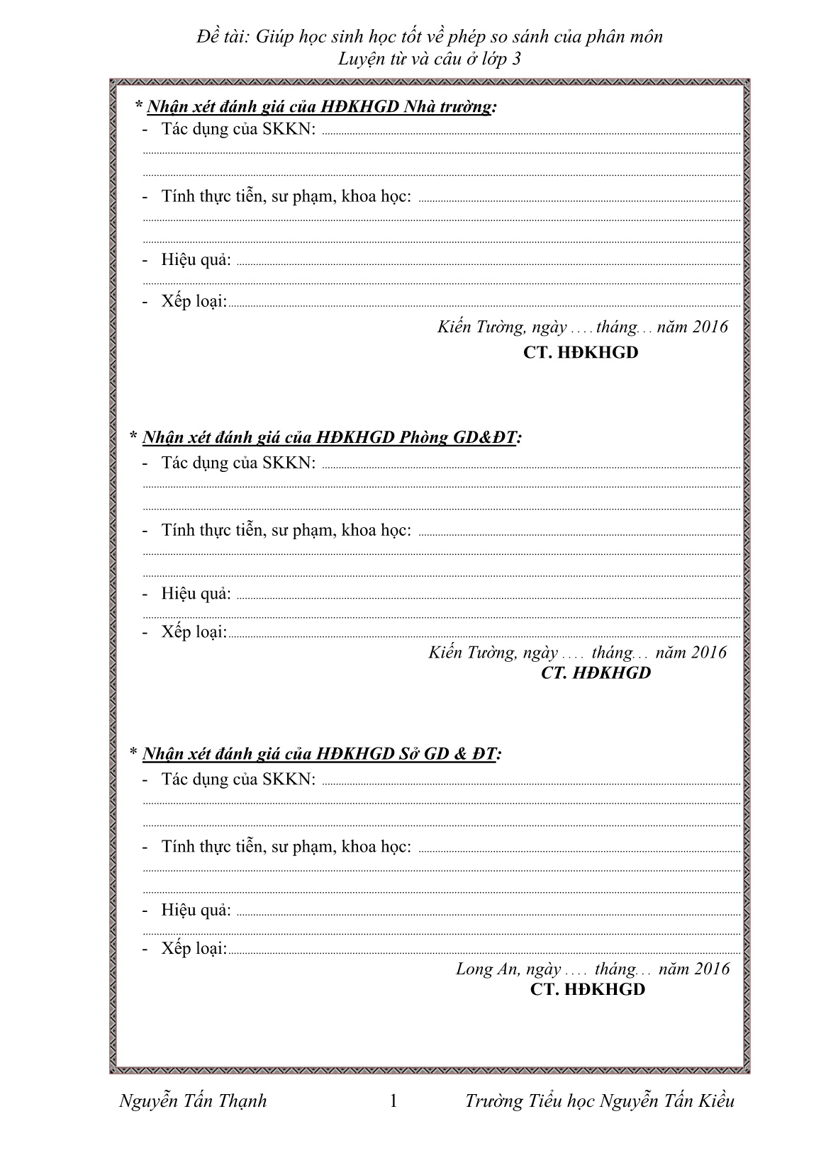 Sáng kiến kinh nghiệm Giúp học sinh học tốt về phép so sánh của phân môn Luyện từ và câu ở Lớp 3 trang 1