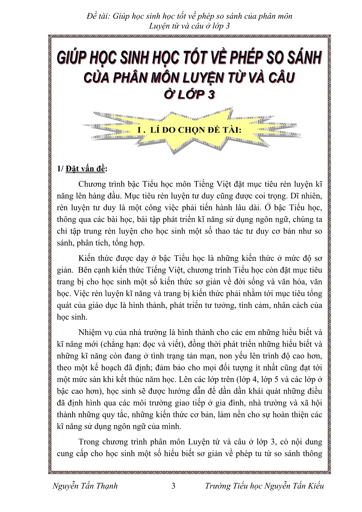 Sáng kiến kinh nghiệm Giúp học sinh học tốt về phép so sánh của phân môn Luyện từ và câu ở Lớp 3 trang 3